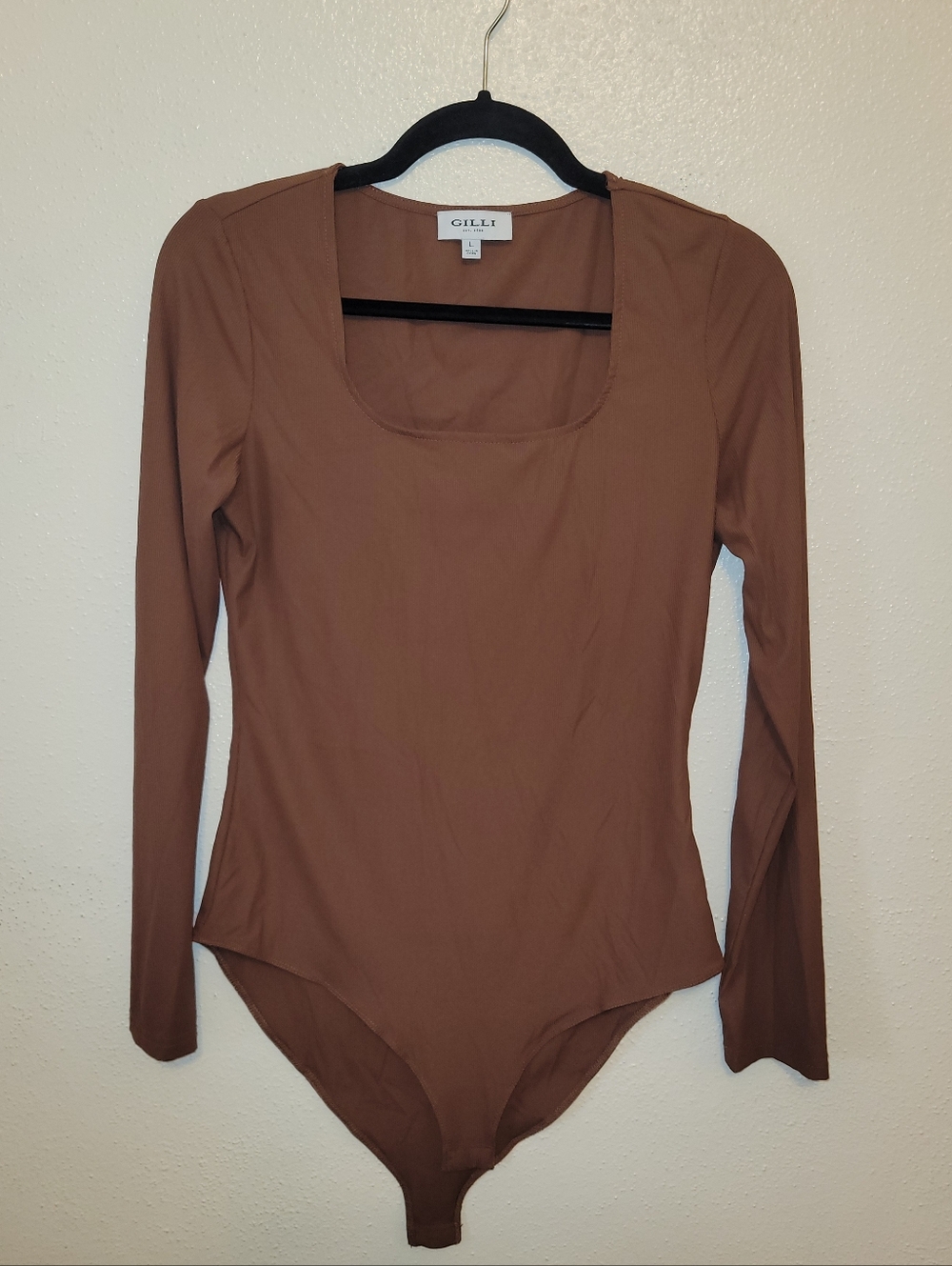 Gilli Square Neck Long Sleeve Bodysuit - Brown Size Large